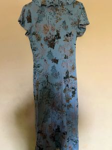 WRAP BLUE PRINTED DRESS