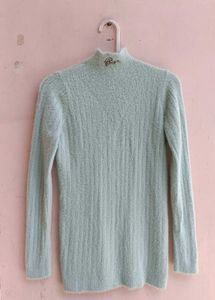Mint Fuzzy Stretch Turtleneck