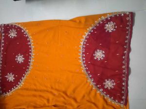 MUSTARD &amp; WINE COLOUR SAREE WITH SEQUENCE WORK
