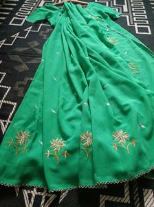 Green Embroidered Georgette Saree With Blouse