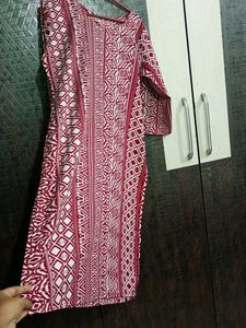 Red & White Print Kurta