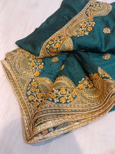 Emerald Green Embroidered Saree