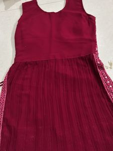 Red Mirror work lehanga with flared bottom and net
