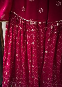 Hot pink Embroidered Kurta sharara set