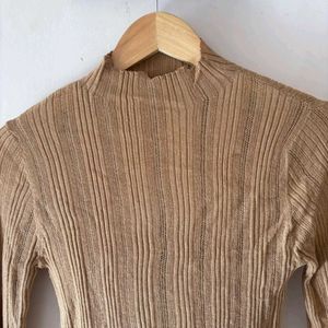 Beige ribbed knit top