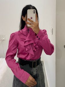 Elegant Victorian Ruffled Magenta Korean Blouse