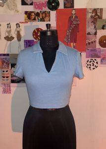 Blue Shien Polo Crop Top