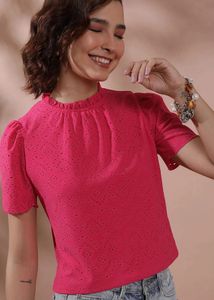 Ketch- Pink Eyelet Blouse - Ruffle Neck