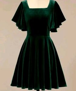 VIVIENT WOMEN BOTTLE GREEN PLAIN VELVET SHORT DRES