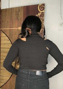 Black Cutout Long Sleeve Top