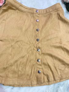 Tan Button-Front Mini Skirt