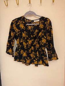 Floral Print Wrap Top