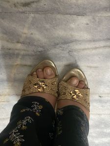 Elegant Gold Embellished Heels