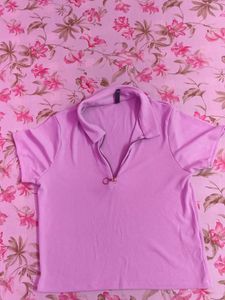 Lilac Ribbed Zip-Up Top