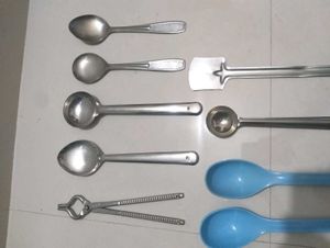 Kitchen Spoons Combo, Steel Sanshi Grater Dhupiyu