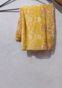XL Yellow Cotton Kurti Set( Pant And Dupatta)