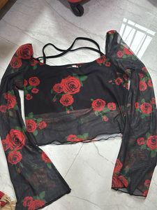New Me Black Sheer Mesh Long Sleeve Top