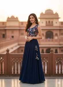 Navy Blue Embroidered Lehenga Choli