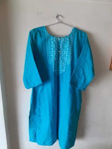 Shiny Cyan Embroidery Kurta