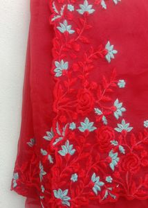 New Red Organza Saree With Unstitched Blouse