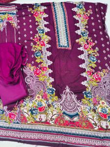 Purple Embroidered Dress Material