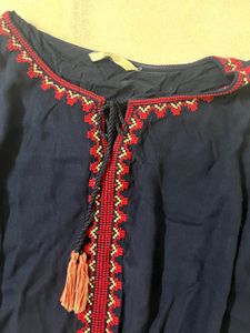 Navy Blue Top With Embroidery Work For Women