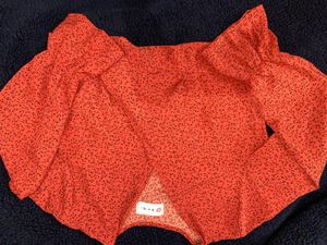 V Neck Red Wrap Style Crop Top