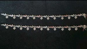 Silver Heart Peacock Anklets