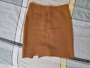 Tan Knit Mini Skirt