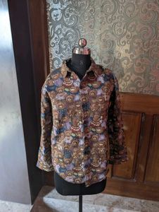 Teddy Bear Print Button-Down Shirt