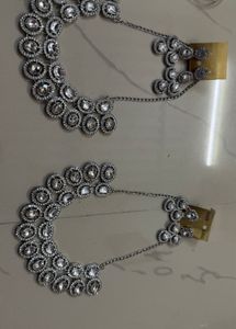 Elegant Silver Kundan Ear Chain&amp;earings(set Of 2)
