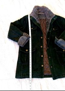 Dark olive green Fur denim jacket