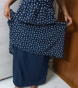 Navy Bird Print Maxi Dress With Full Length Lining