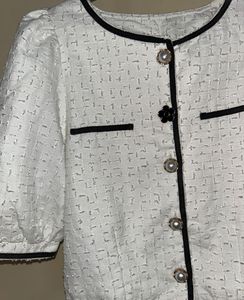 Chic White Chanel inspire Tweed top