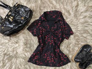 Black and Red Gothic Lace Detail Shirt