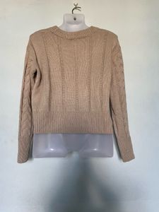 Tan Cable Knit Cropped Sweater