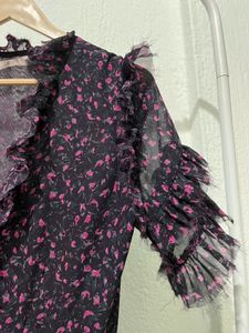 Floral Pattern Wrap Dress, Chiffon Maxi Onepiece