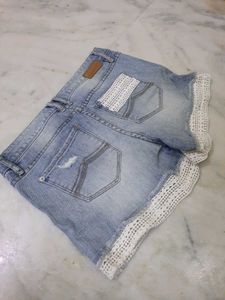 Blue Laced Denim Shorts
