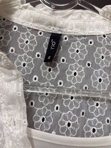 White Embroidered Cropped Shirt