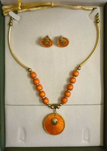 Orange Beaded Necklace Set
