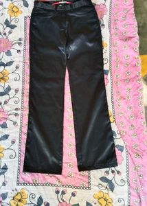 Leather Dark Black Straight Fit Jeans