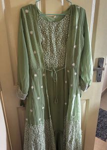 Olive Green Embroidered Dress with Jacket