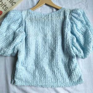 ELA Powder Blue Textured Crop Top