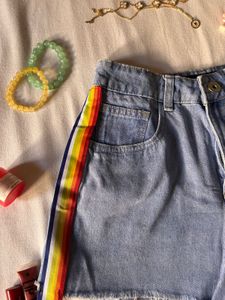 Blue Denim Shorts With Distressed Ends