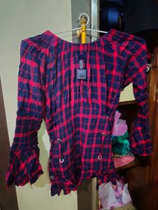 Checkered Flared Sleeve Top