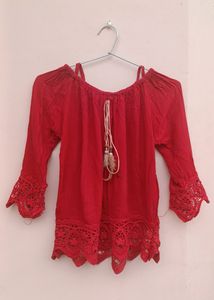 Red cotton top for women