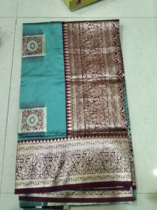 Teal & Gold Banarasi Silk Saree