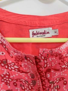 Festive Tunic Top In Coral Shade And Gold Hints