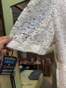 Tailored White Lace Puff Sleeve Dress