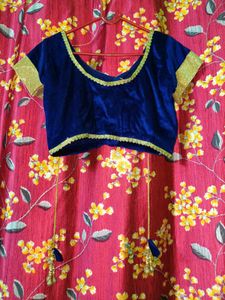 Blue Net-Velvet Lehenga Choli Set 💙